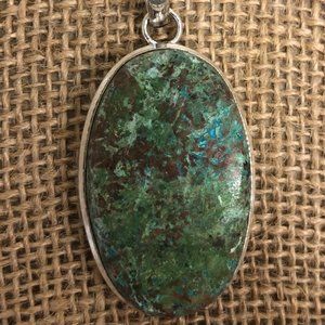 Chrysocolla 925 Sterling Silver Plated Pendant.